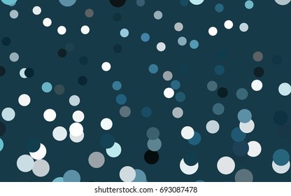 Dark BLUE vector illustration which consist of circles. Dotted gradient design for your business. Creative geometric background in halftone style with colored spots.