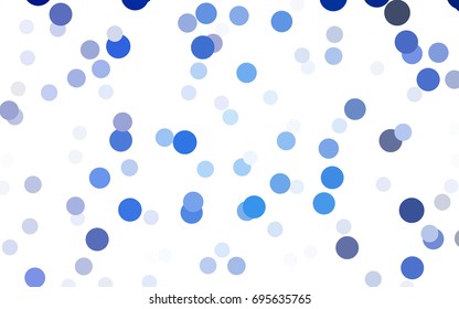 Dark BLUE vector illustration which consist of circles. Dotted gradient design for your business. Creative geometric background in halftone style with colored spots.