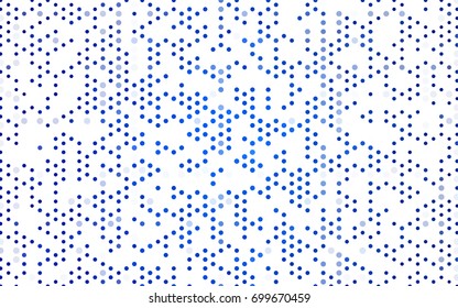 Dark BLUE vector illustration which consist of circles. Dotted gradient design for your business. Creative geometric background in halftone style with colored spots.