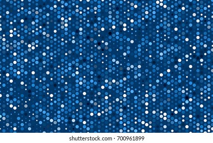 Dark BLUE vector illustration which consist of circles. Dotted gradient design for your business. Creative geometric background in halftone style with colored spots.