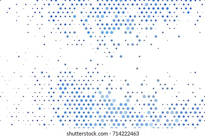 Dark BLUE vector illustration which consist of circles. Dotted gradient design for your business. Creative geometric background in halftone style with colored spots.