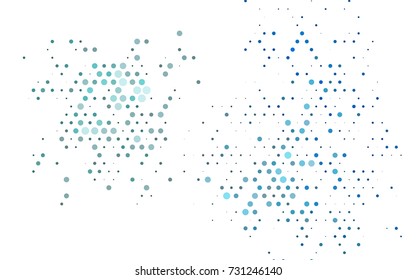 Dark BLUE vector illustration which consist of circles. Dotted gradient design for your business. Creative geometric background in halftone style with colored spots.