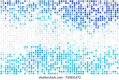 Dark BLUE vector illustration which consist of circles. Dotted gradient design for your business. Creative geometric background in halftone style with colored spots.