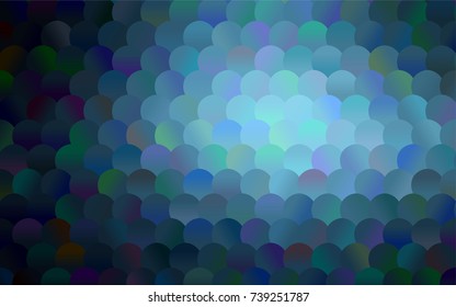 Dark BLUE vector illustration which consist of circles. Dotted gradient design for your business. Creative geometric background in halftone style with colored spots.
