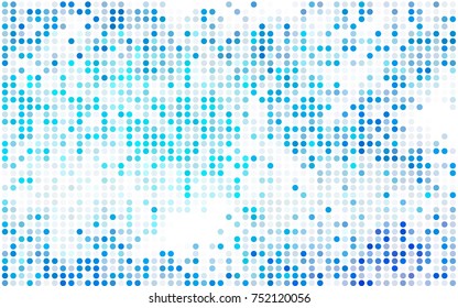 Dark BLUE vector illustration which consist of circles. Dotted gradient design for your business. Creative geometric background in halftone style with colored spots.