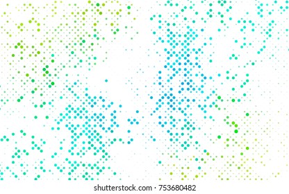 Dark BLUE vector illustration which consist of circles. Dotted gradient design for your business. Creative geometric background in halftone style with colored spots.