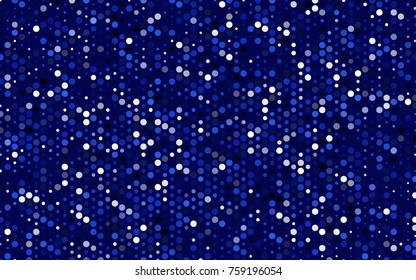 Dark BLUE vector illustration which consist of circles. Dotted gradient design for your business. Creative geometric background in halftone style with colored spots.