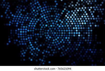 Dark BLUE vector illustration which consist of circles. Dotted gradient design for your business. Creative geometric background in halftone style with colored spots.