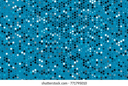Dark BLUE vector illustration which consist of circles. Dotted gradient design for your business. Creative geometric background in halftone style with colored spots.