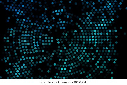 Dark BLUE vector illustration which consist of circles. Dotted gradient design for your business. Creative geometric background in halftone style with colored spots.