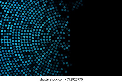Dark BLUE vector illustration which consist of circles. Dotted gradient design for your business. Creative geometric background in halftone style with colored spots.