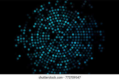 Dark BLUE vector illustration which consist of circles. Dotted gradient design for your business. Creative geometric background in halftone style with colored spots.