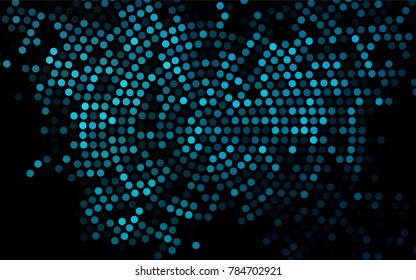 Dark BLUE vector illustration which consist of circles. Dotted gradient design for your business. Creative geometric background in halftone style with colored spots.