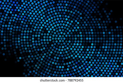 Dark BLUE vector illustration which consist of circles. Dotted gradient design for your business. Creative geometric background in halftone style with colored spots.