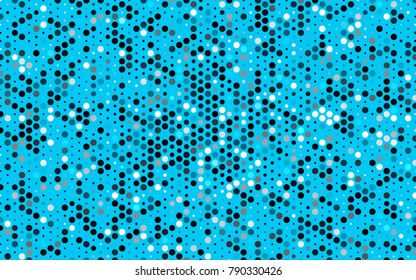 Dark BLUE vector illustration which consist of circles. Dotted gradient design for your business. Creative geometric background in halftone style with colored spots.