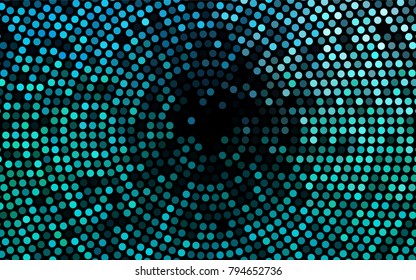 Dark BLUE vector illustration which consist of circles. Dotted gradient design for your business. Creative geometric background in halftone style with colored spots.