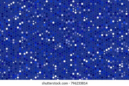 Dark BLUE vector illustration which consist of circles. Dotted gradient design for your business. Creative geometric background in halftone style with colored spots.