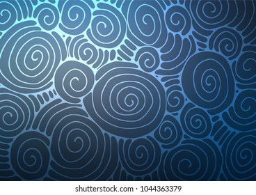 Dark BLUE vector indian curved template. Glitter abstract illustration with doodles and Zen tangles. The elegant pattern can be used as a part of a brand book.