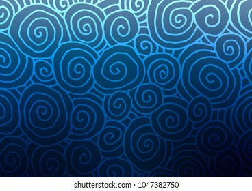 Dark BLUE vector indian curved pattern. Doodles on blurred abstract background with gradient. A new texture for your design.