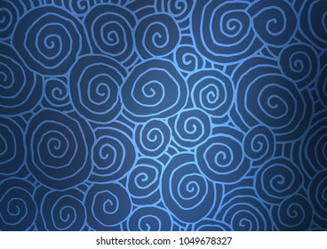 Dark BLUE vector indian curved pattern. A vague abstract illustration with doodles in Indian style. Hand painted design for web, leaflet, textile.