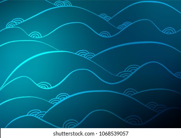 Dark BLUE vector indian curved background. Sketchy hand drawn doodles on blurred background. Brand-new style for your business design.