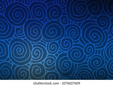 Dark BLUE vector indian curved texture. Creative illustration in blurred style with doodles and Zen tangles. The completely new template can be used for your brand book.