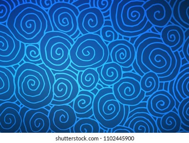 Dark BLUE vector indian curved texture. Blurred decorative design in Indian style with Zen tangles. The completely new template can be used for your brand book.