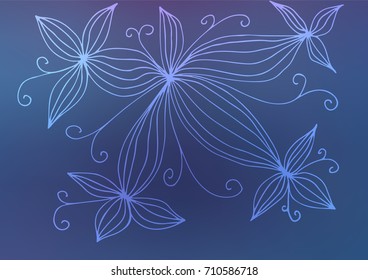 Dark BLUE vector indian curved template. Ethnic elegant natural pattern with gradient. The template can be used as a background for cell phones.