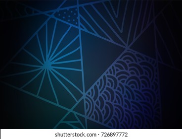 Dark BLUE vector indian curved pattern. Creative illustration in blurred style with doodles and Zen tangles. Brand-new design for your business.