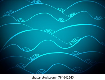 Dark BLUE vector indian curved pattern. A vague abstract illustration with doodles in Indian style. The elegant pattern can be used as a part of a brand book.