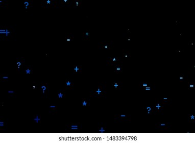 Dark BLUE vector layout with algebra elements. Blurred design in simple style with collection of numerals. Pattern for school, grammar websites.