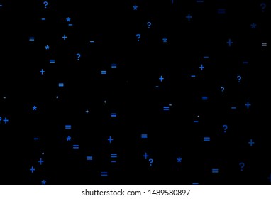Dark BLUE vector layout with algebra elements. Modern geometrical illustration with numerals. Pattern for school, grammar websites.