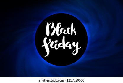 Dark BLUE vector layout with a black hole, universe. Colorful black hole with shining night sky stars. Backdrop for super sales on Black Friday.