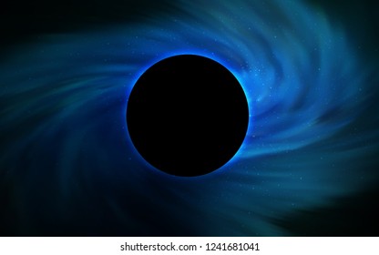 Dark BLUE vector layout with a black hole, universe. Decorative design in space style with a black hole. Template for Black Friday sales.
