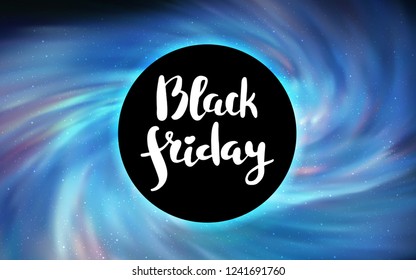 Dark BLUE vector layout with a black hole, universe. Abstract illustration with glitter colorful cosmic stars. Pattern for posters, banners of sales.