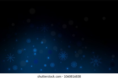 Dark BLUE vector layout with bright snowflakes. Blurred decorative design in xmas style with snow. The pattern can be used for new year ad, booklets.