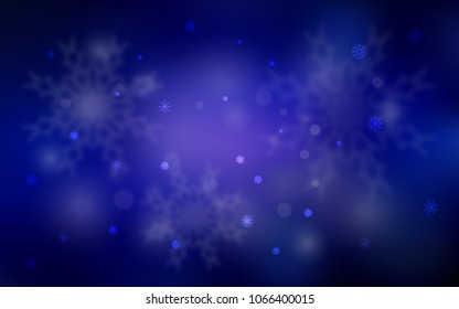 Dark BLUE vector layout with bright snowflakes. Modern geometrical abstract illustration with crystals of ice. The template can be used as a new year background.