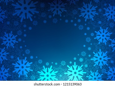 Dark BLUE vector layout with bright snowflakes. Decorative shining illustration with snow on abstract template. The pattern can be used for new year leaflets.