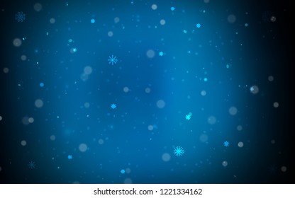 Dark BLUE vector layout with bright snowflakes. Glitter abstract illustration with crystals of ice. The template can be used as a new year background.