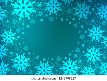 Dark BLUE vector layout with bright snowflakes. Snow on blurred abstract background with gradient. The pattern can be used for new year ad, booklets.