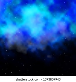 Dark BLUE vector layout with bright stars. Colorful illustration in abstract style with gradient stars. Theme for cell phones.