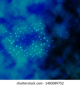 Dark BLUE vector layout with bright stars. Colorful illustration with abstract gradient stars. Best design for your ad, poster, banner.