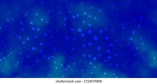 Dark BLUE vector layout with bright stars. Shining colorful illustration with small and big stars. Best design for your ad, poster, banner.