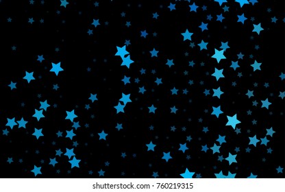 Dark BLUE vector layout with bright stars. Stars on blurred abstract background with gradient. The pattern can be used for new year ad, booklets.