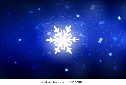 Dark BLUE vector layout with bright snowflakes. Blurred decorative design in xmas style with snow. The pattern can be used for year new  websites.