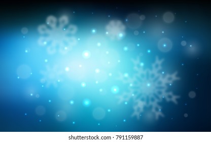 Dark BLUE vector layout with bright snowflakes. Shining colored illustration with snow in christmas style. The pattern can be used for new year ad, booklets.