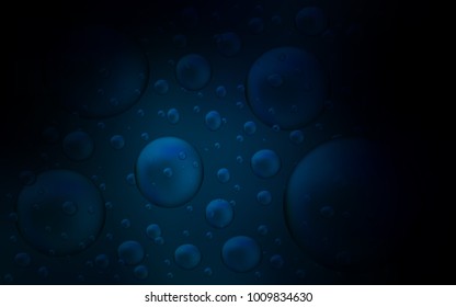 Dark BLUE vector layout with circle shapes. Blurred bubbles on abstract background with colorful gradient. Pattern can be used as texture of water, rain drops.