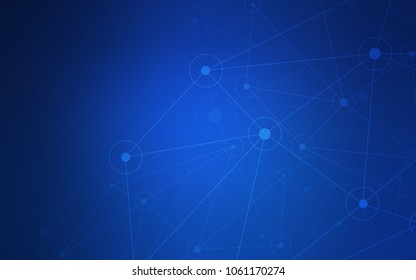 Dark BLUE vector layout with circles, lines. Abstract illustration with colorful discs and triangles. Completely new template for your brand book.