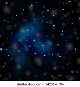 Dark BLUE vector layout with circles, stars. Abstract illustration with colorful spots, stars. Design for textile, fabric, wallpapers.