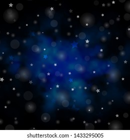 Dark BLUE vector layout with circles, stars. Colorful disks, stars on simple gradient background. Design for textile, fabric, wallpapers.
